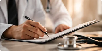 Médico preenchendo um relatório
