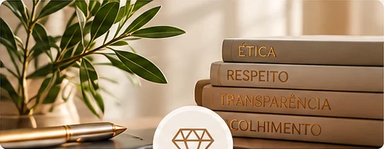 Livros com as palavras ética, respeito, transparência e acolhimento
